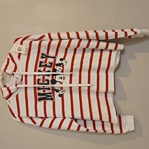 Disney Mickey Mouse Striped Crop Hooded Sweatshirt Size Large